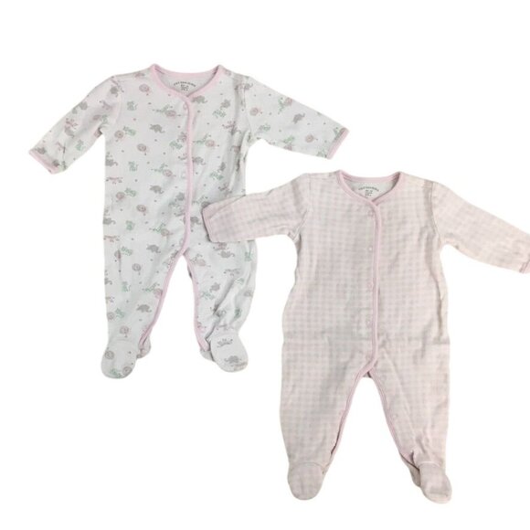 Cotton Juice 0 to 3 M Baby Girls Footie Set of 2 Pink Gingham - Picture 1 of 14